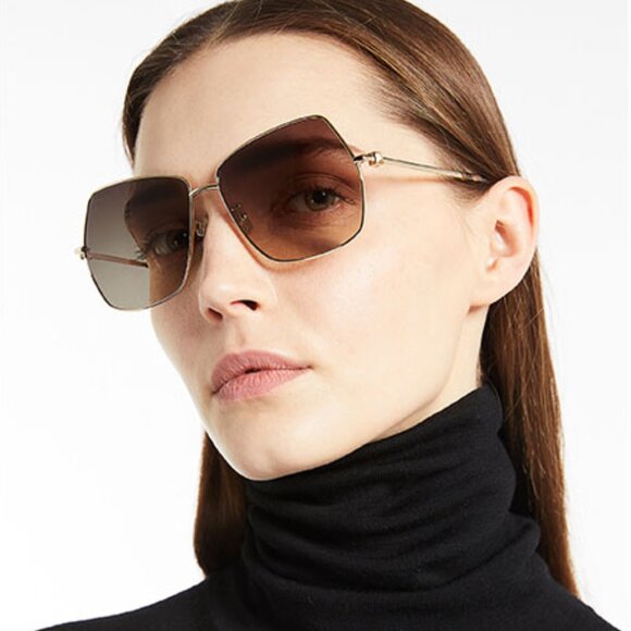 MaxMara JEWEL MM0035-H 32F Sunglasses Gold Geometric Frame, Brown Lenses - Picture 3 of 11